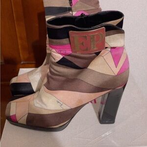Emilio Pucci Pink and Brown Heeled Boots